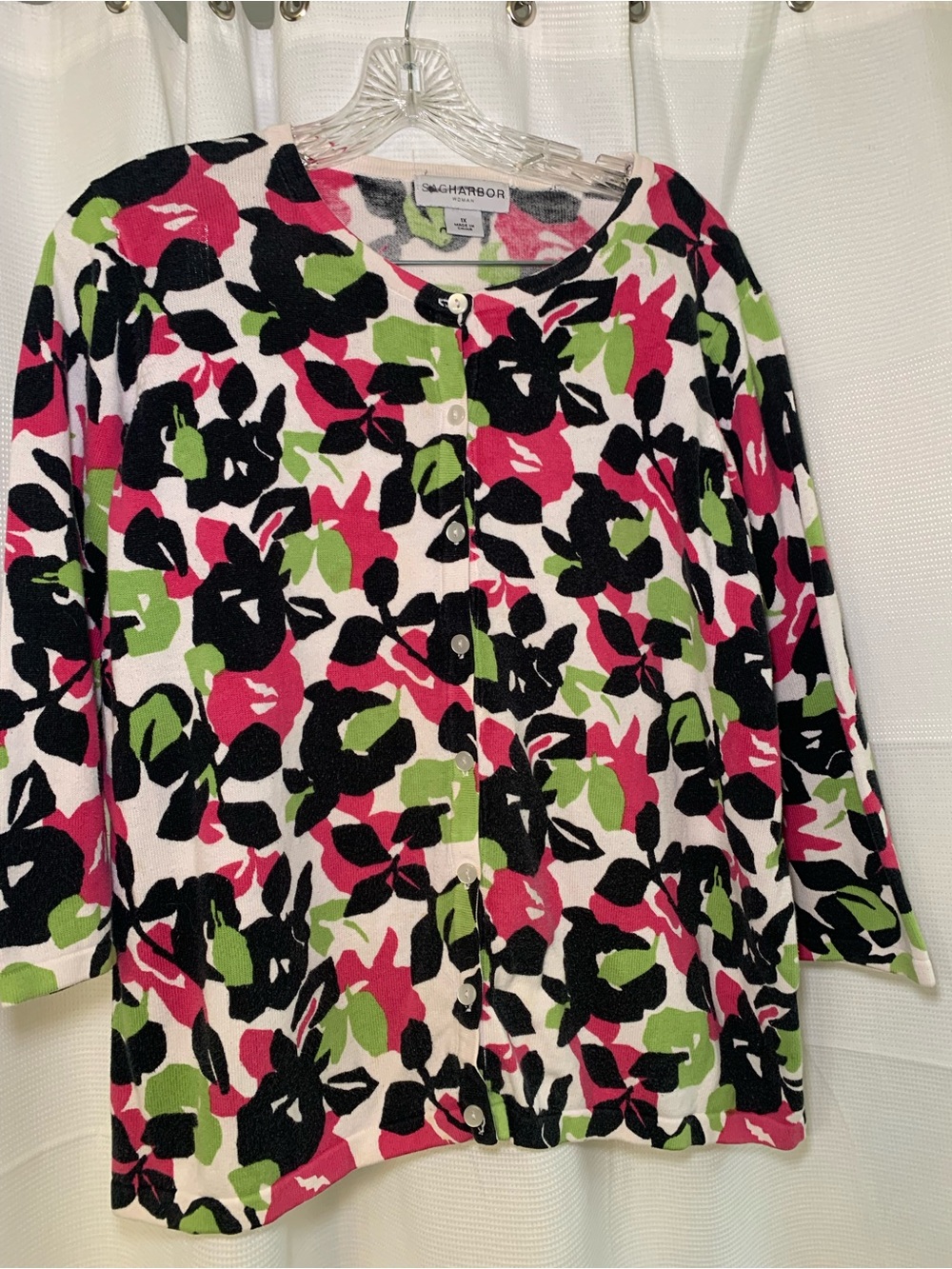 Sag Harbor Multicolor Floral Button-Front Cardigan - Pink, Green, Black